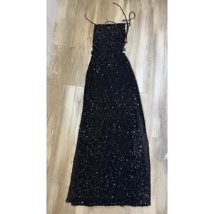 Lucy in the Sky Black Sequin Strapless Long Maxi Bodycon Dress Regular Size XS